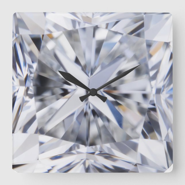 Sparkling Diamond texture April Birthstone Square Wall Clock (Front)