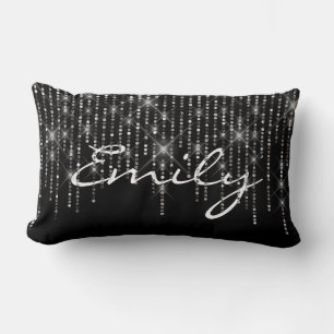 Sparkling Diamonds on Black Lumbar Cushion