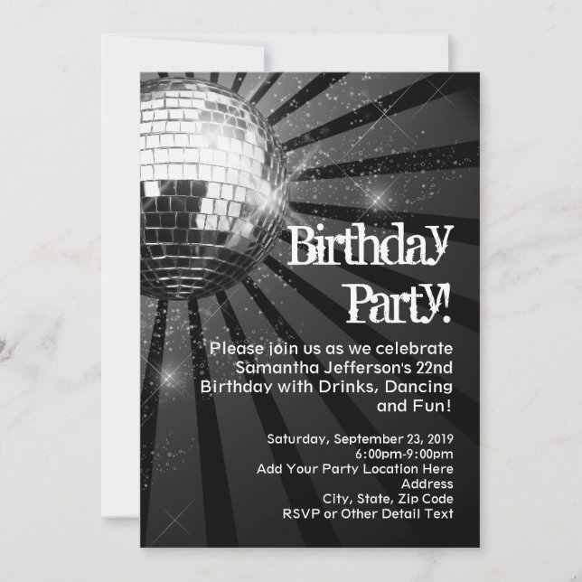 Sparkling Disco Ball Birthday Party Invitations (Front)