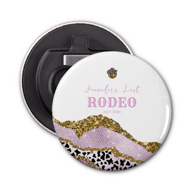 Sparkling Disco cowgirl Bachelorette, gold glitter Bottle Opener (Front)