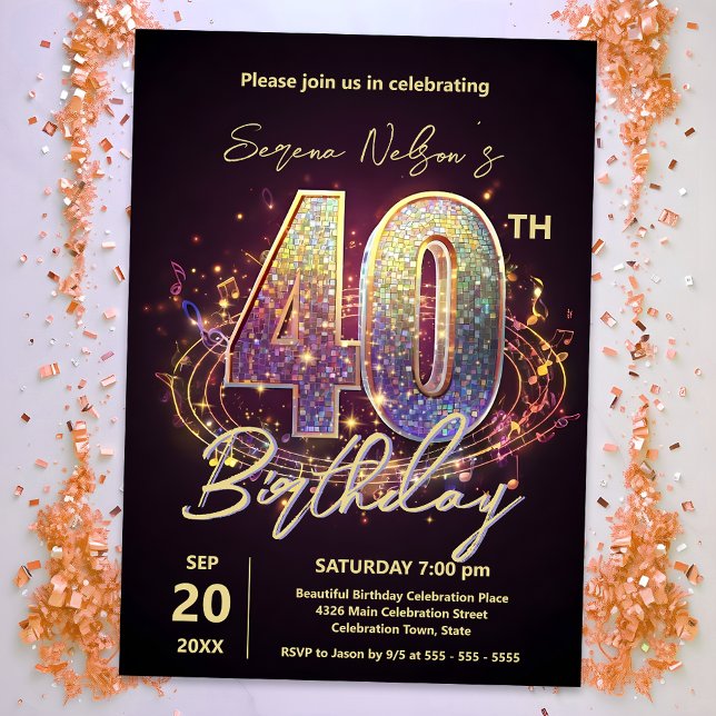 Sparkling Disco Dance 40th Birthday Celebration Invitation (Creator Uploaded)