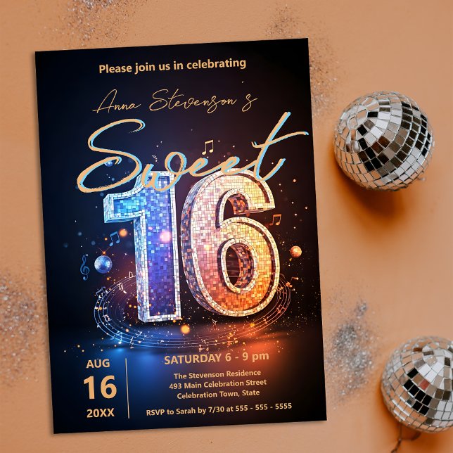 Sparkling Disco Sweet 16 Birthday Celebration Invitation (Creator Uploaded)