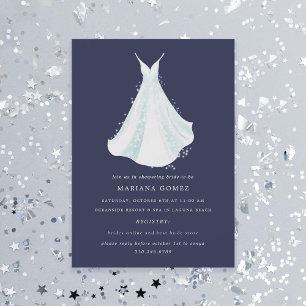 Sparkling Dress Quince or Bridal Shower Navy Blue Invitation