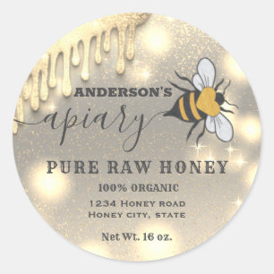 Sparkling drips Bee script apiary honey jar label