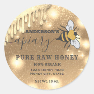 Sparkling drips Bee script apiary honey jar label