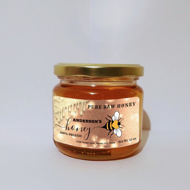 Sparkling drips Bee script honey jar label (Creator Uploaded)