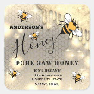 Sparkling drips Bee script honey jar label