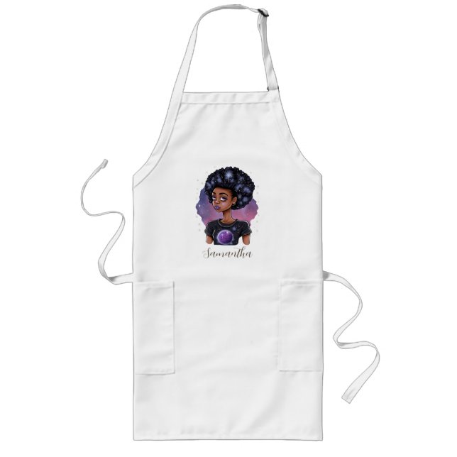 Sparkling Elegant Afro Woman Long Apron (Front)