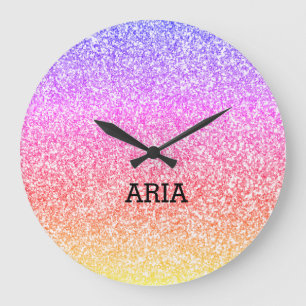 Sparkling elegant girly rainbow colourful cute large clock