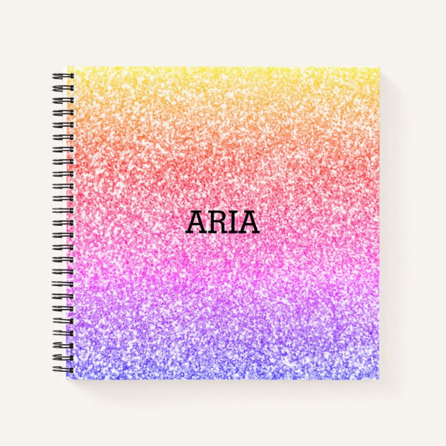 Sparkling elegant girly rainbow colourful cute pin notebook (Front)