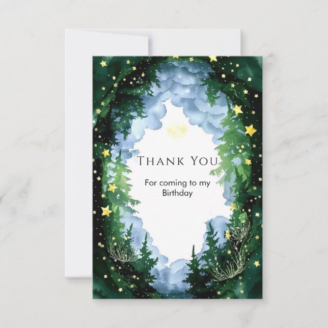 Sparkling Enchanted Woodland Birthday Thank You Card (Front)