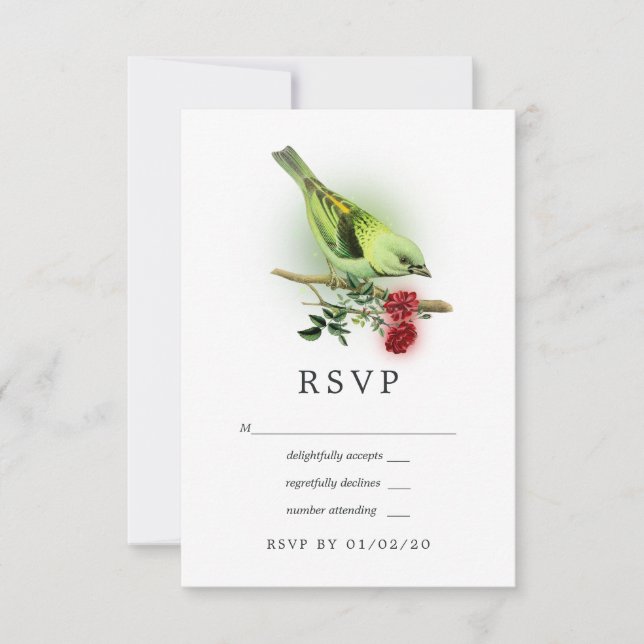 Sparkling Fantasy Bird Wedding RSVP Card (Front)
