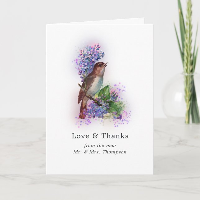 Sparkling Fantasy Floral Bird Wedding Thank You Card (Front)