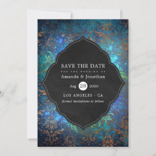 Sparkling Fantasy Vintage Damask Wedding Photo Save The Date