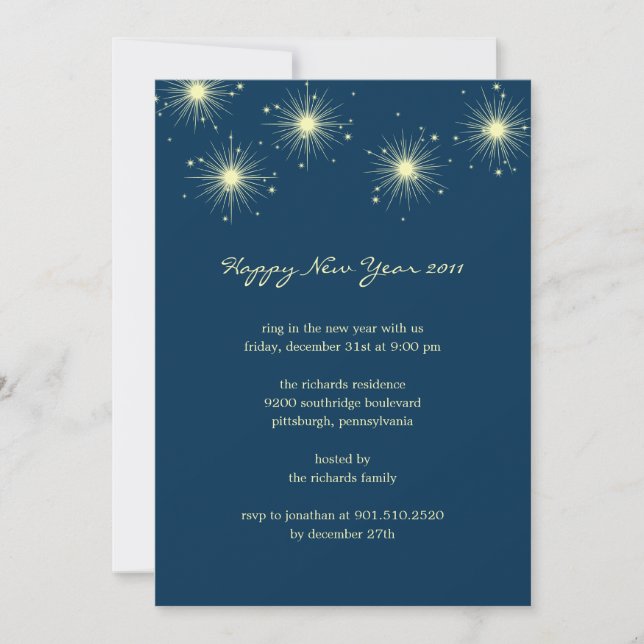 Sparkling Fireworks New Year's Eve Party Invites (Front)