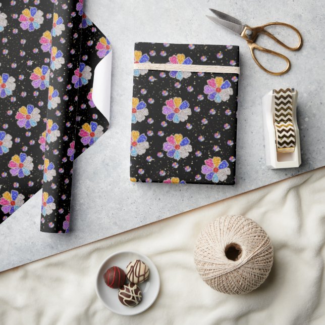 Sparkling Floral Jewel Pattern Wrapping Paper (Crafts)