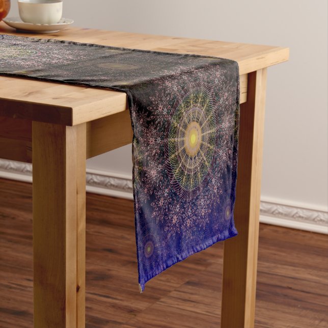 Sparkling flower art in the night  medium table runner (In Situ)