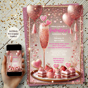 Sparkling Friends Galentine's Day Dessert Party Invitation