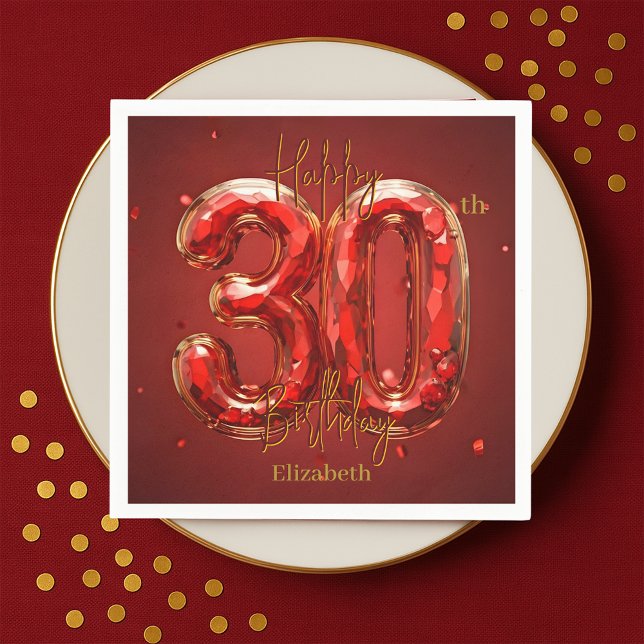 Sparkling Gemstone Ruby and Gold 30th Birthday  Napkin (Creator Uploaded)