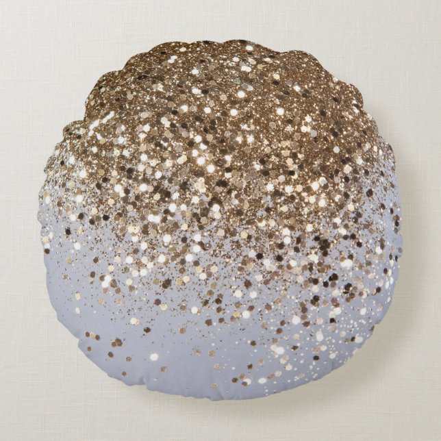 Sparkling Glam Gold Glitter Glam #1 Round Cushion (Front)
