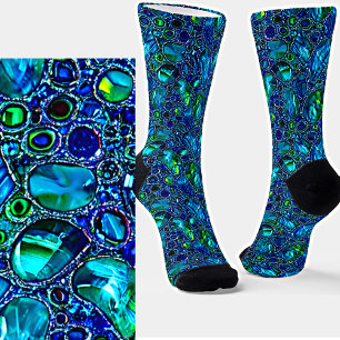 Sparkling Glass & Iridescent Blue Green Gemstones  Socks