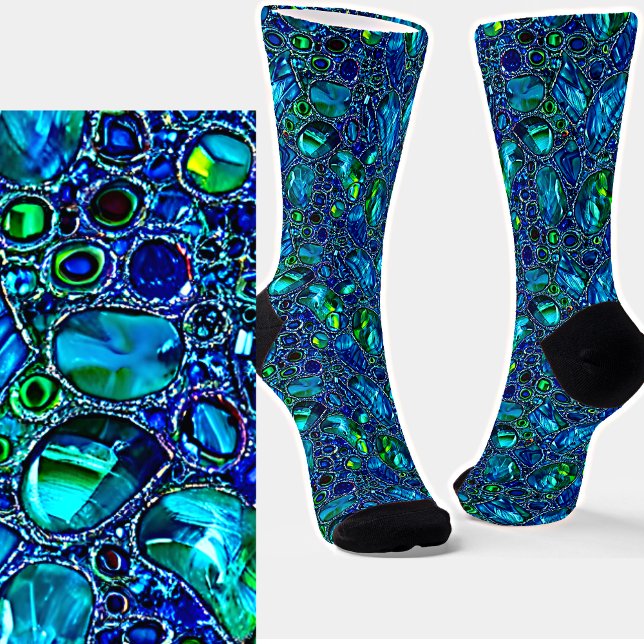 Sparkling Glass & Iridescent Blue Green Gemstones  Socks (Creator Uploaded)