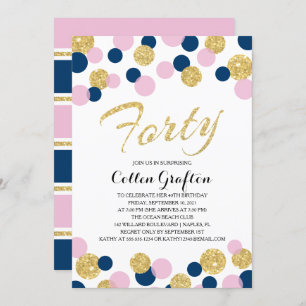 Sparkling Glitter Confetti   40th Birthday Invitation