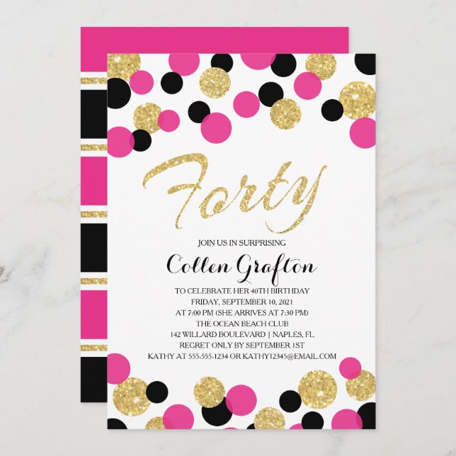 Sparkling Glitter Confetti | 40th Birthday Invitation (Front/Back)