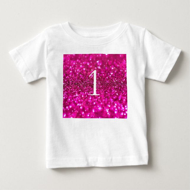 Sparkling Glitter Pink 1st glamour Birthday girl Baby T-Shirt (Front)