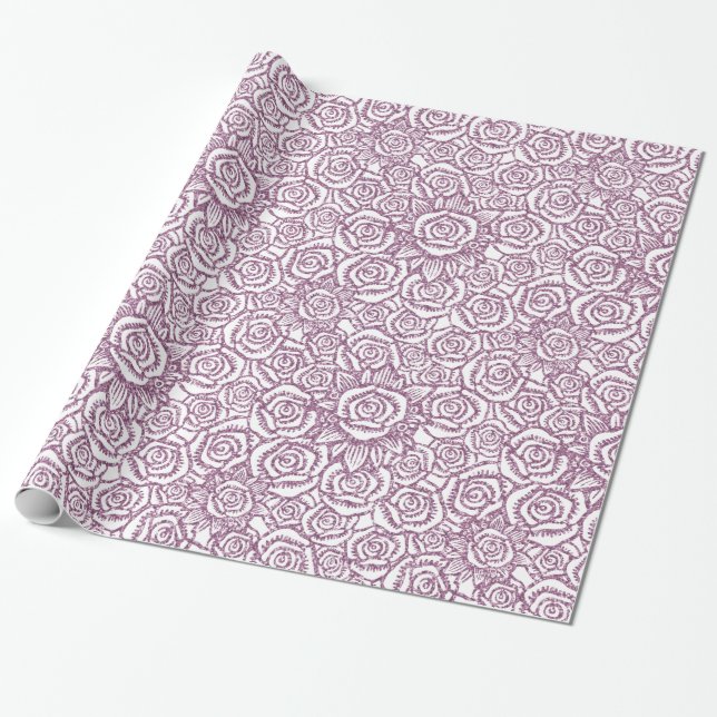 Sparkling Glitter Roses Purple Wrapping Paper (Unrolled)