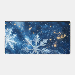 Sparkling Glitter Snowflakes Winter Christmas Desk Mat