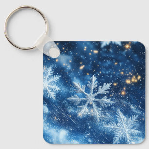 Sparkling Glitter Snowflakes Winter Christmas Key Ring