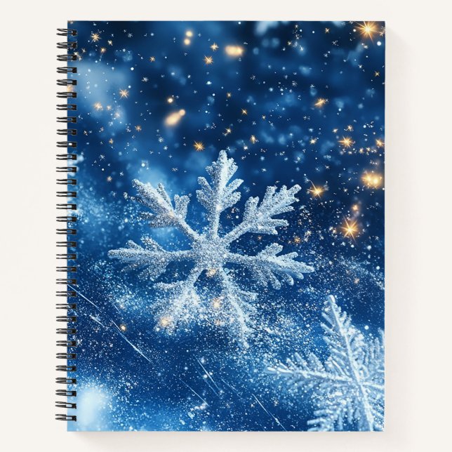 Sparkling Glitter Snowflakes Winter Christmas Notebook (Front)