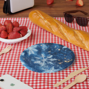 Sparkling Glitter Snowflakes Winter Christmas Paper Plate