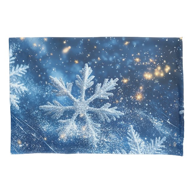 Sparkling Glitter Snowflakes Winter Christmas Pillowcase (Front)