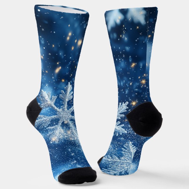 Sparkling Glitter Snowflakes Winter Christmas Socks (Angled)