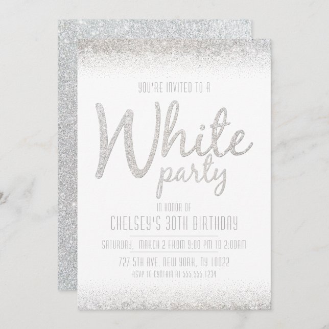 Sparkling, Glitter White Party Invitations (Front/Back)