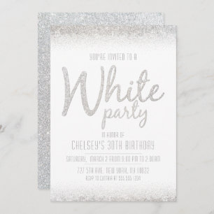 Sparkling, Glitter White Party Invitations