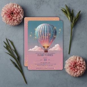 Sparkling Glitters Hot Air Balloon Baby Shower Invitation