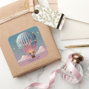 Sparkling Glitters Hot Air Balloon Baby Shower Square Sticker