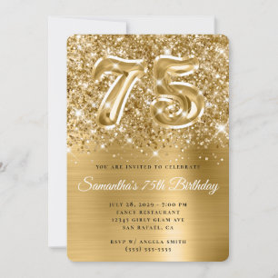 Sparkling Glittery Gold Glam 75th Birthday Invitation