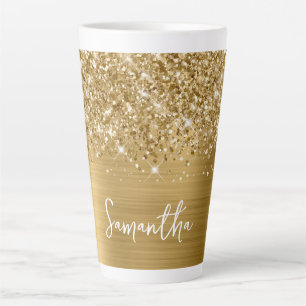 Sparkling Glittery Gold Glam Name Latte Mug