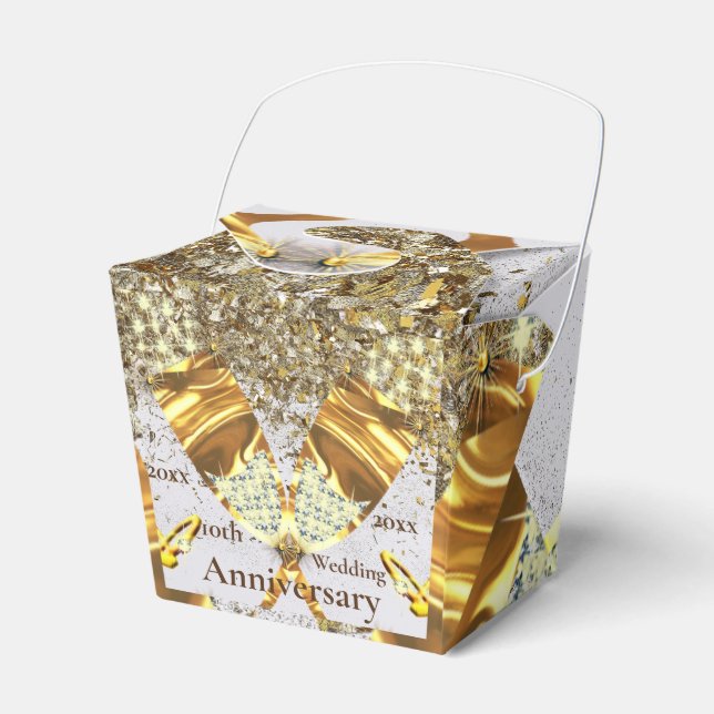 Sparkling gold 10th wedding anniversary favour box (Front Side)