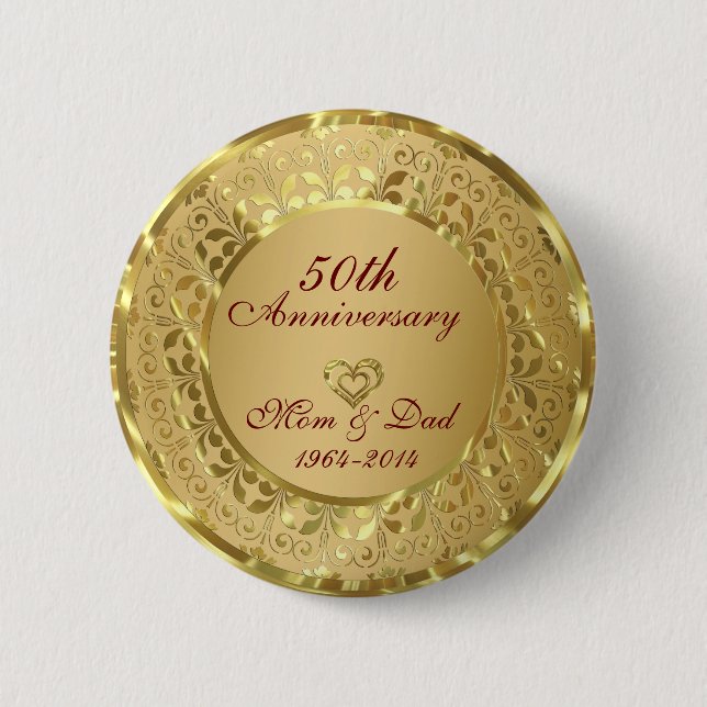 Sparkling Gold 50th Wedding Anniversary 6 Cm Round Badge (Front)