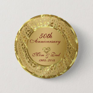 Sparkling Gold 50th Wedding Anniversary 6 Cm Round Badge