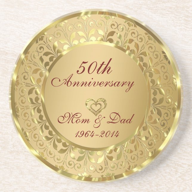 Sparkling Gold 50th Wedding Anniversary Coaster (Front)