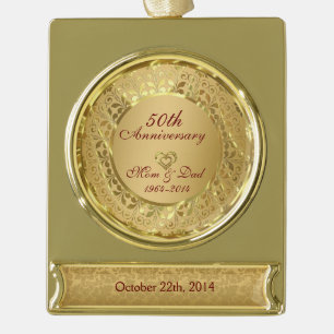 Sparkling Gold 50th Wedding Anniversary Gold Plated Banner Ornament