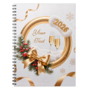 Sparkling gold and champagne new year 2026 holiday notebook