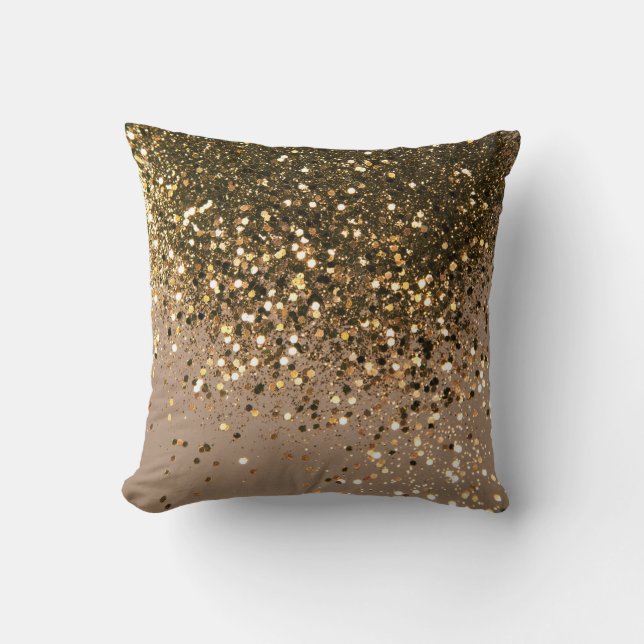 Sparkling Gold Brown Glitter Glam #1 (Faux Glitter Cushion (Front)