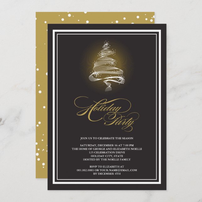 Sparkling Gold Christmas Tree Holiday Party Invite (Front/Back)